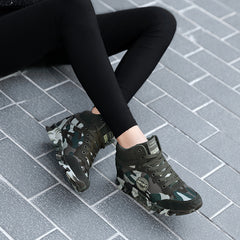 Camo Pattern Wedge Shoes Lightweight Lace High Top Running Shoes