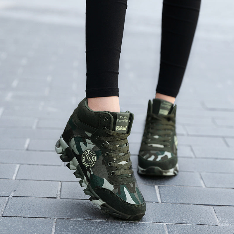 Camo Pattern Wedge Shoes Lightweight Lace High Top Running Shoes