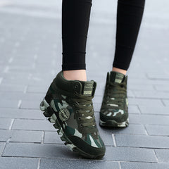 Camo Pattern Wedge Shoes Lightweight Lace High Top Running Shoes
