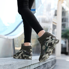 Camo Pattern Wedge Shoes Lightweight Lace High Top Running Shoes