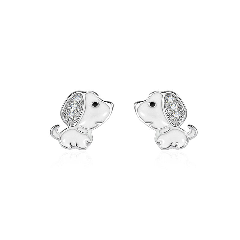 Girls Rhinestone Puppy Stud Earrings Children's Christmas Year's Birthday Gift