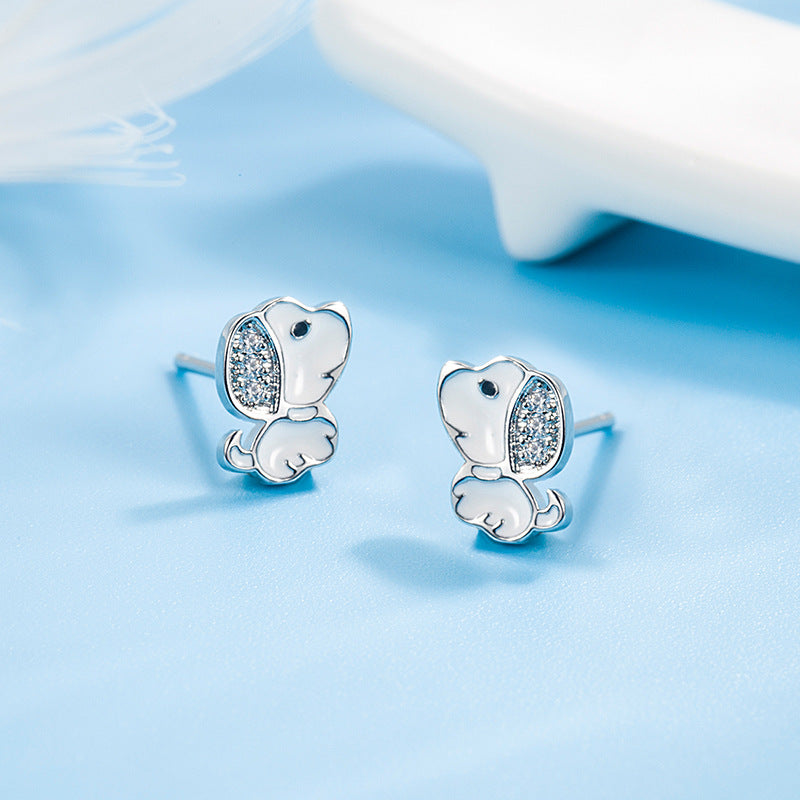 Girls Rhinestone Puppy Stud Earrings Children's Christmas Year's Birthday Gift