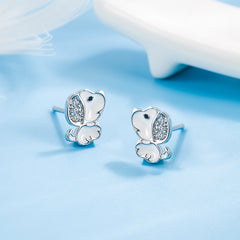 Girls Rhinestone Puppy Stud Earrings Children's Christmas Year's Birthday Gift