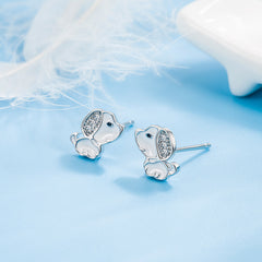 Girls Rhinestone Puppy Stud Earrings Children's Christmas Year's Birthday Gift