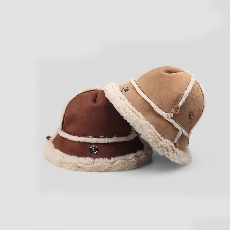 Plush Winter Bucket Hat for Women