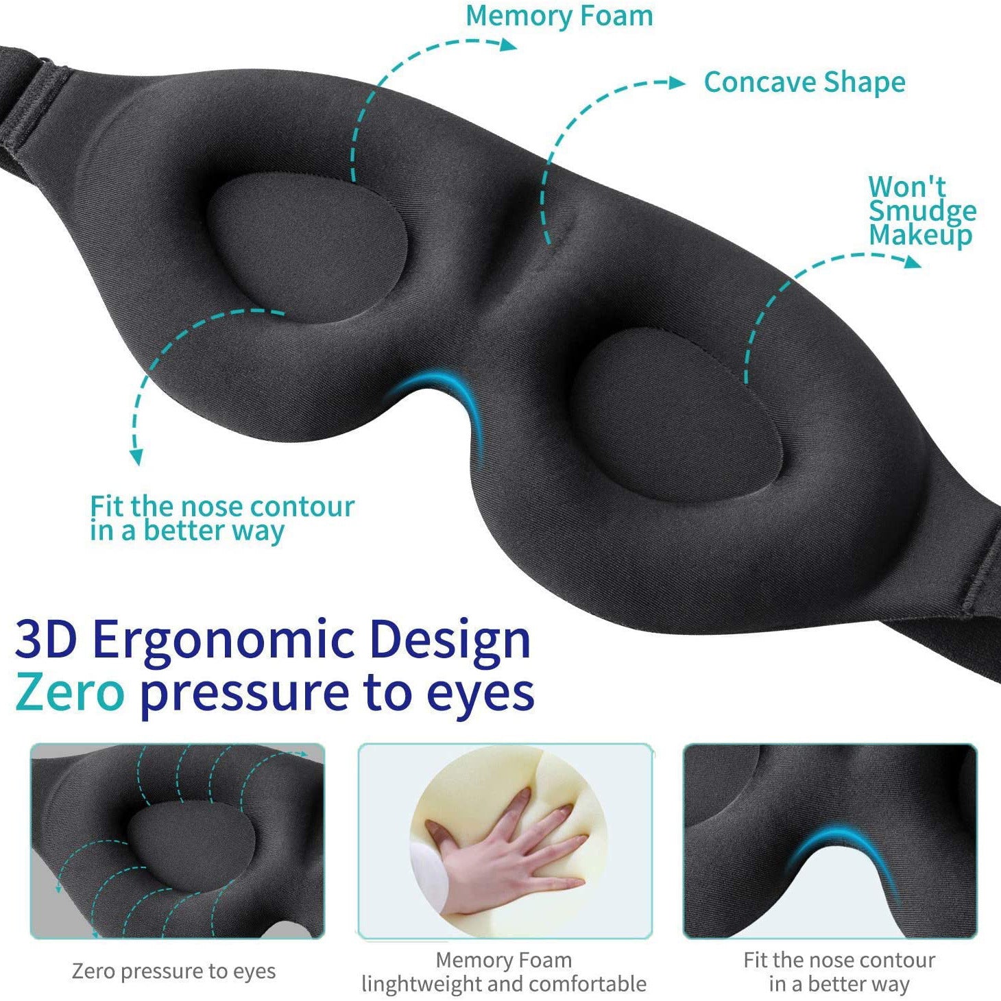 3D Contoured Cup Eye Mask Block Light & Provide Comfort for Yoga Travel Nap