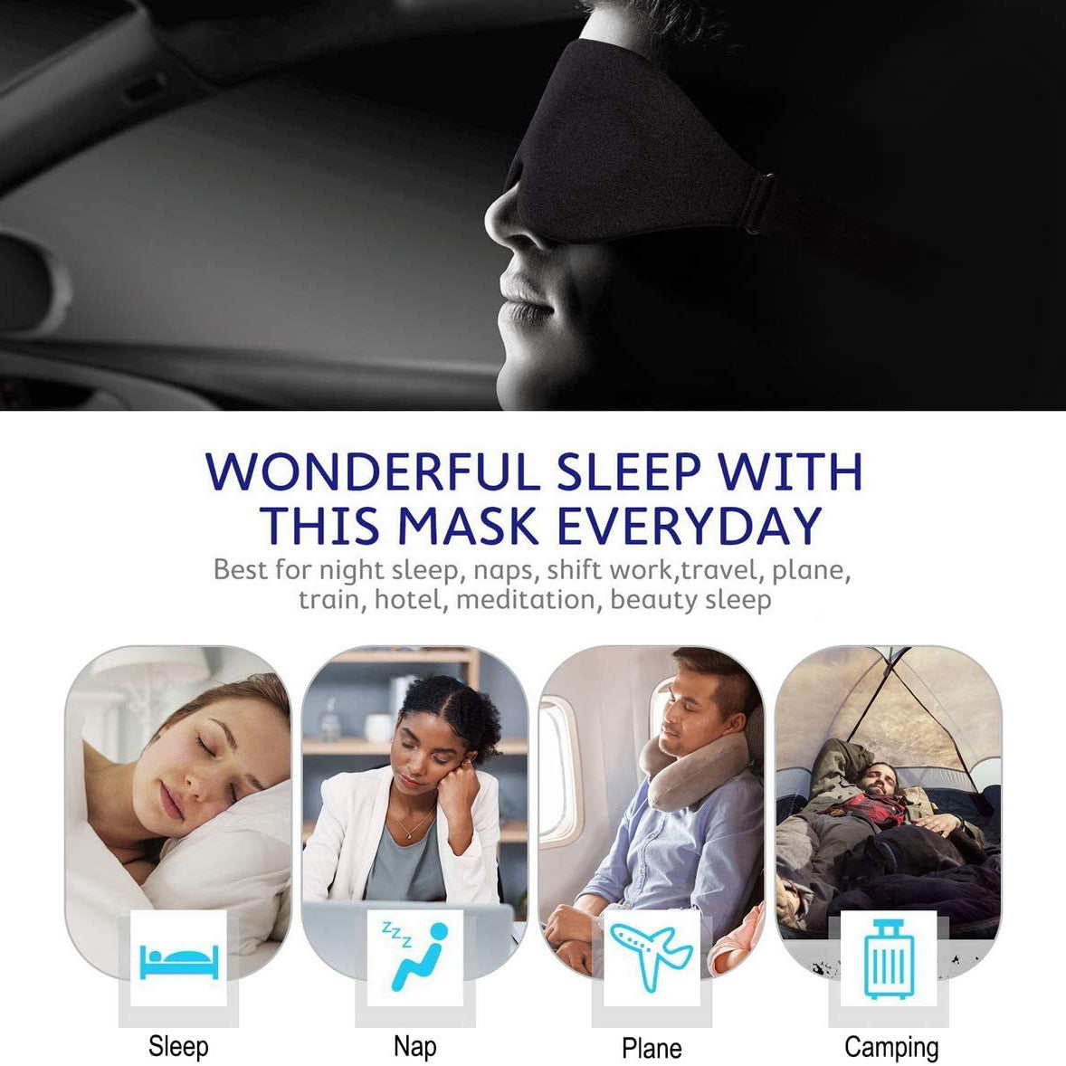 3D Contoured Cup Eye Mask Block Light & Provide Comfort for Yoga Travel Nap