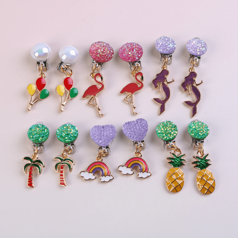 Girls Sequin Cartoon Balloon Rainbow Ear Clips Jewelry Gift For Girls Birthday