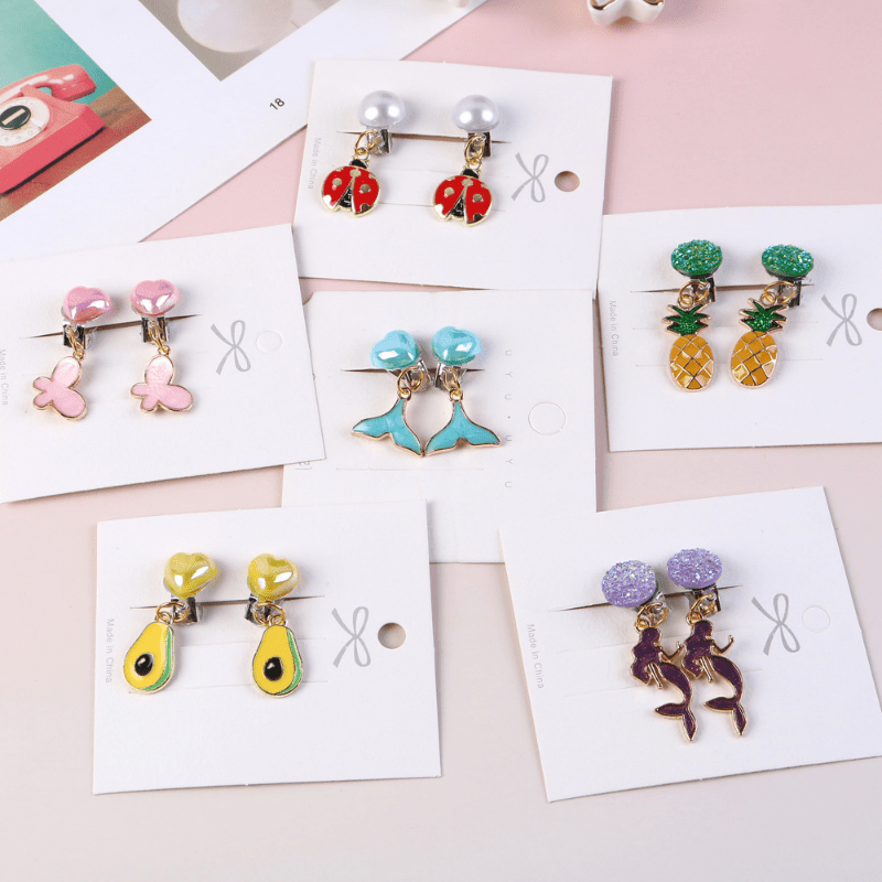 Girls Sequin Cartoon Balloon Rainbow Ear Clips Jewelry Gift For Girls Birthday