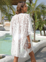 Tribal Print Crochet Trim Cover Up Shirt Lace Floral Embroidery Kimono