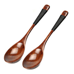 2pcs Large Wood Spoons Long Handled Eco Friendly Rice Soup Spoon Wooden Dessert