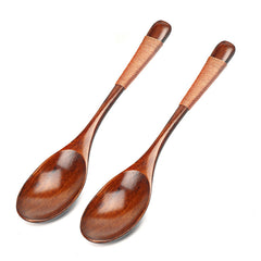 2pcs Large Wood Spoons Long Handled Eco Friendly Rice Soup Spoon Wooden Dessert