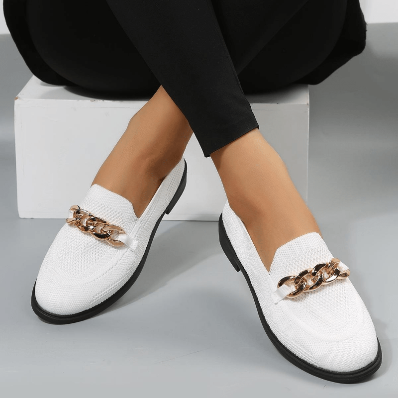 Women's Chain Decor Loafers Breathable Mesh Slip On Flat Shoes
