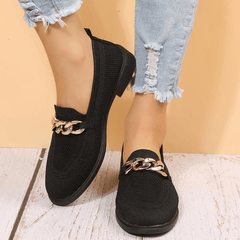 Women's Chain Decor Loafers Breathable Mesh Slip On Flat Shoes