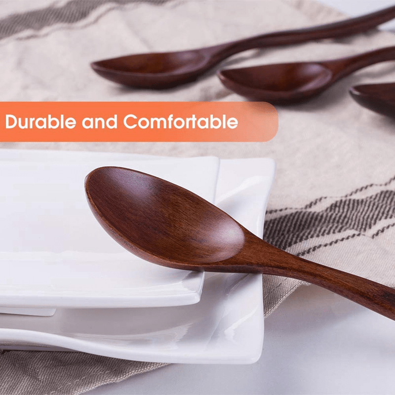 10pcs Wooden Spoons Soup Spoon Set 7 3 Inches Long Handle Natural Table Eating