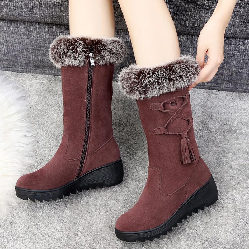 Fleece Mid calf Snow Boots Thick Bottom Anti Slip Women's Footwear