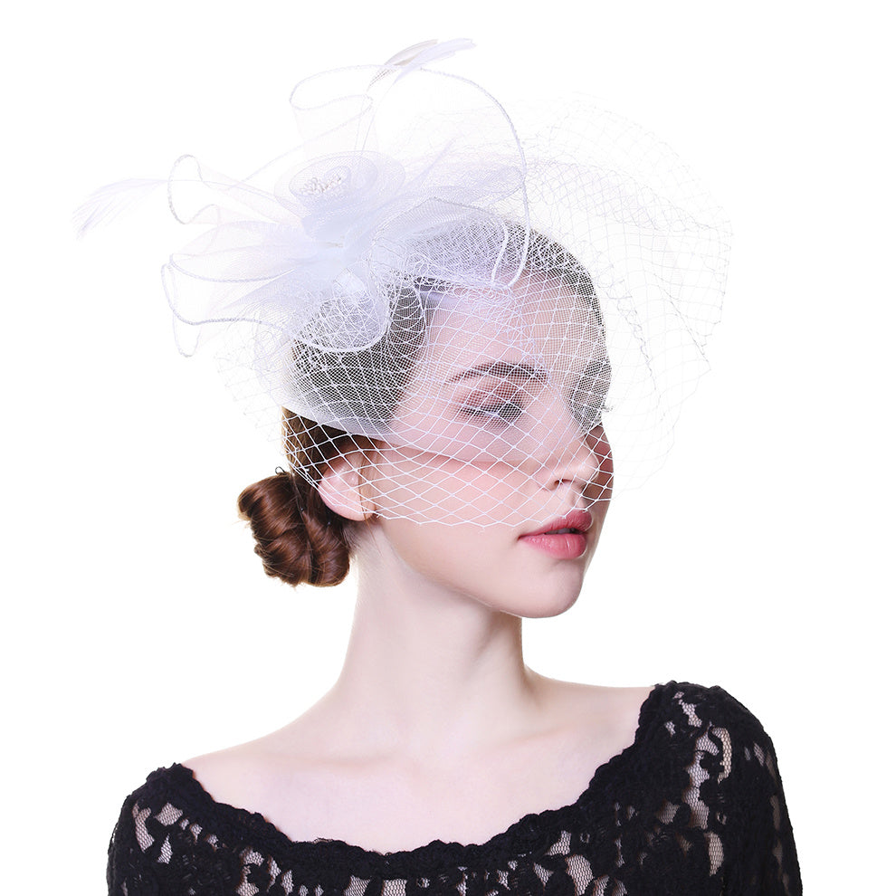Feathers Hair Clip Fascinators Mesh Ribbons Headwear Wedding Party Accessories