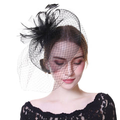 Solid Feather Mesh Fascinator Hair Clip Wedding Headwear