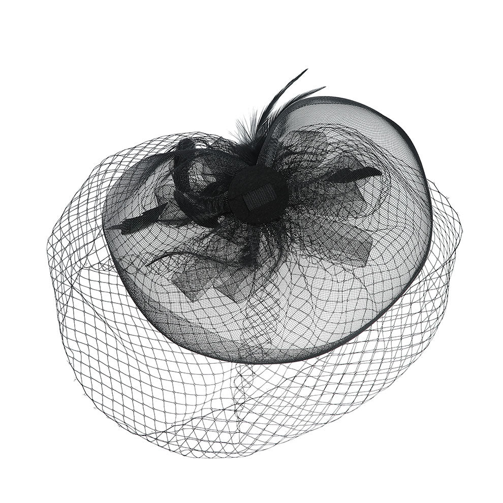 Solid Feather Mesh Fascinator Hair Clip Wedding Headwear