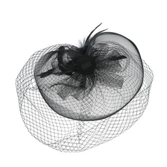 Solid Feather Mesh Fascinator Hair Clip Wedding Headwear