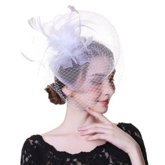 Solid Feather Mesh Fascinator Hair Clip Wedding Headwear