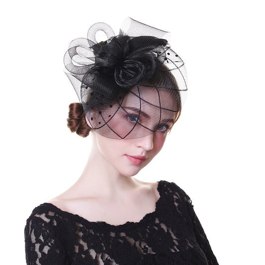 Women Wedding Hat With Face Veil Bridal Headwear Feathers Linen Hat For Brides
