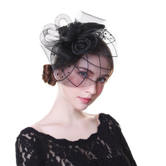 Women Wedding Hat With Face Veil Bridal Headwear Feathers Linen Hat For Brides