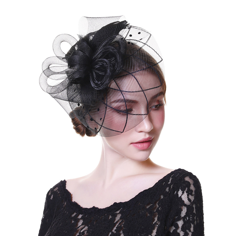 Women Wedding Hat With Face Veil Bridal Headwear Feathers Linen Hat For Brides