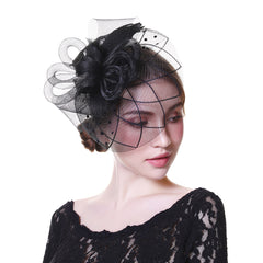 Women Wedding Hat With Face Veil Bridal Headwear Feathers Linen Hat For Brides