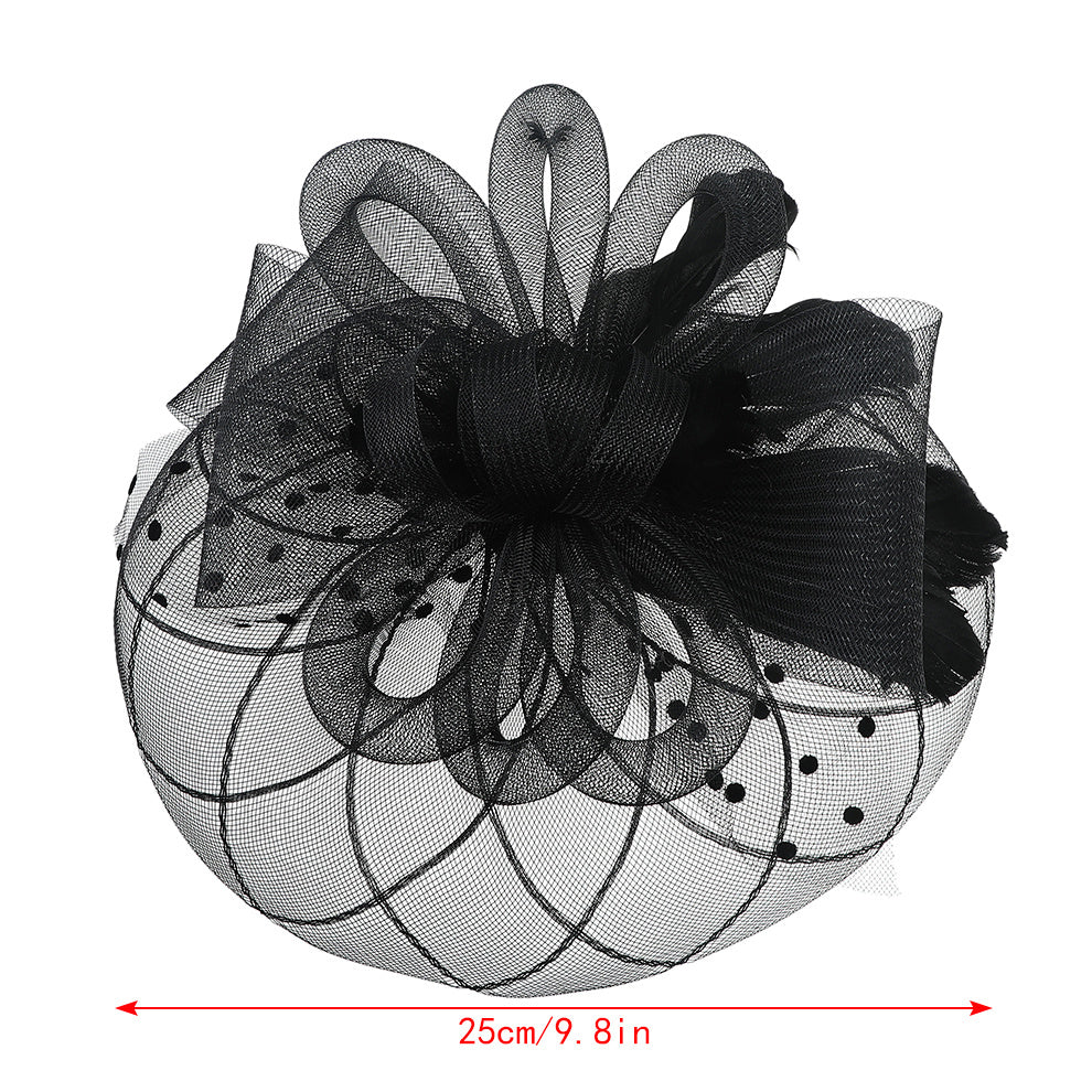 Women Wedding Hat With Face Veil Bridal Headwear Feathers Linen Hat For Brides
