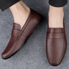 Men's Strap Decor Loafer Shoes Lightweight Slip On Flat Driving Moccasins