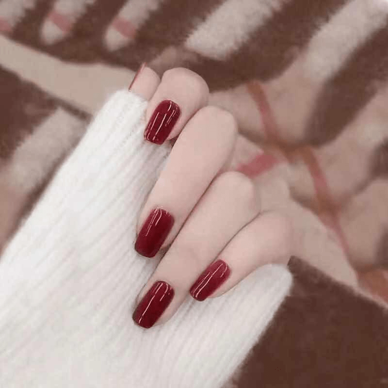 Glossy Acrylic False Nails Medium Square Full Cover Press On Nails