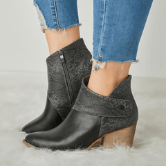 Women's Block Heel Ankle Boots Retro Western Short Boots