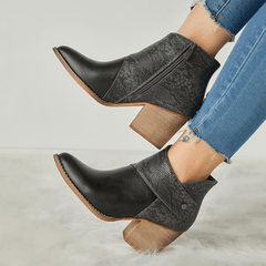 Women's Block Heel Ankle Boots Retro Western Short Boots