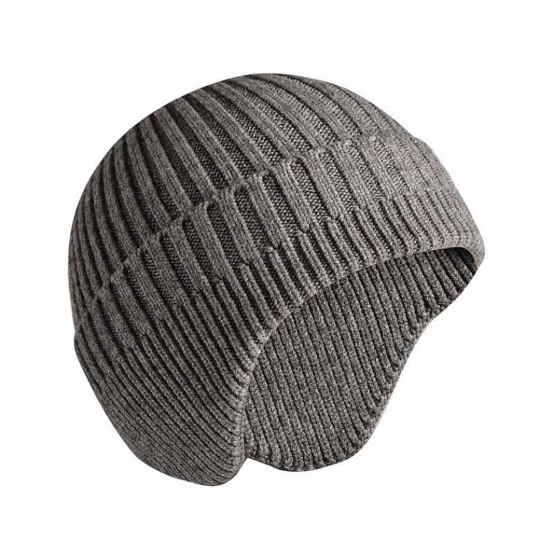 Men's Wool Line Hat Fleece Knit Hat Ear Protection Pullover Hat