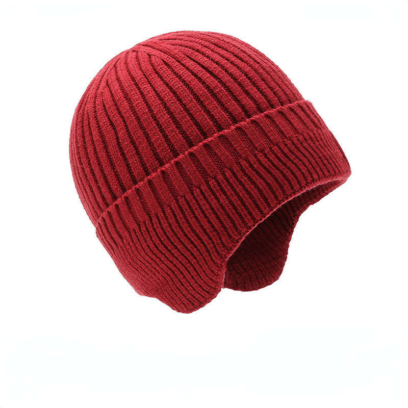 Men's Wool Line Hat Fleece Knit Hat Ear Protection Pullover Hat