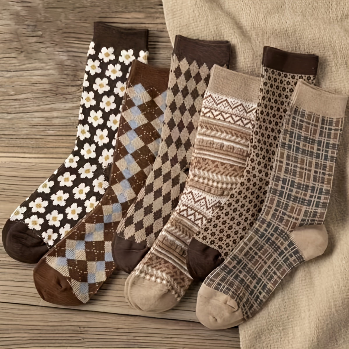 6 Pairs Women's Cotton Mid-calf Socks for Autumn and Winter