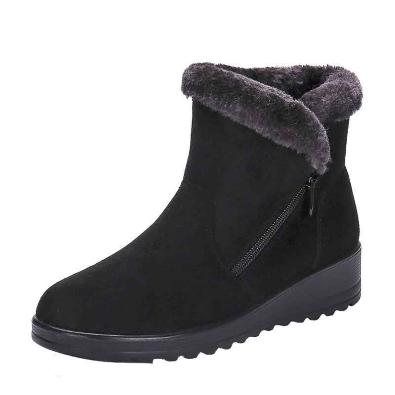 Fleece Lining Wedge Snow Boots Side Zipper Anti Slip
