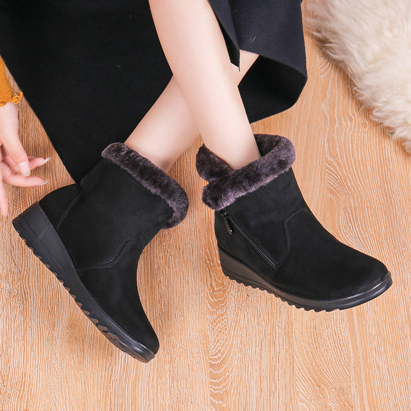 Fleece Lining Wedge Snow Boots Side Zipper Anti Slip