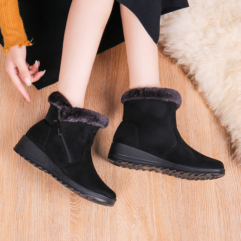 Fleece Lining Wedge Snow Boots Side Zipper Anti Slip