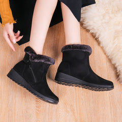 Fleece Lining Wedge Snow Boots Side Zipper Anti Slip