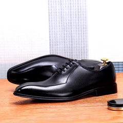 Men's Leather Square Toe Oxford Anti-skid Rubber Insole Lace-Up Dress Shoes