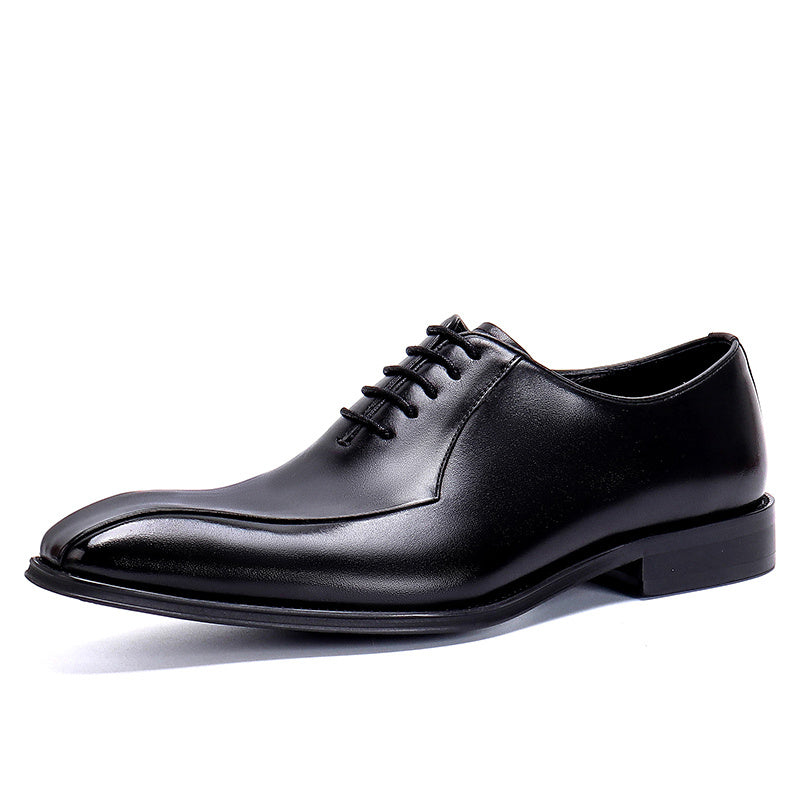 Men's Leather Square Toe Oxford Anti-skid Rubber Insole Lace-Up Dress Shoes