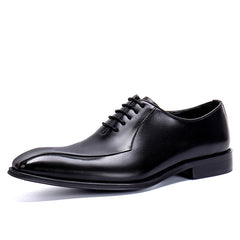 Men's Leather Square Toe Oxford Anti-skid Rubber Insole Lace-Up Dress Shoes