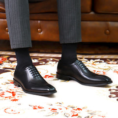 Men's Leather Square Toe Oxford Anti-skid Rubber Insole Lace-Up Dress Shoes
