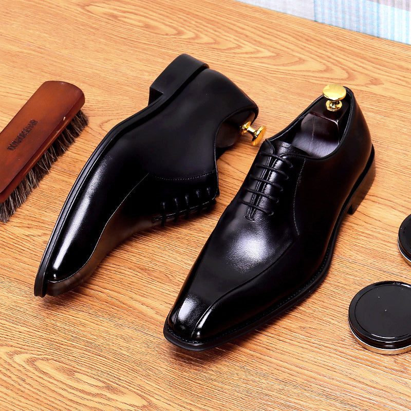 Men's Leather Square Toe Oxford Anti-skid Rubber Insole Lace-Up Dress Shoes