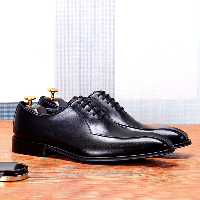Men's Leather Square Toe Oxford Anti-skid Rubber Insole Lace-Up Dress Shoes