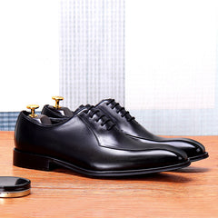 Men's Leather Square Toe Oxford Anti-skid Rubber Insole Lace-Up Dress Shoes