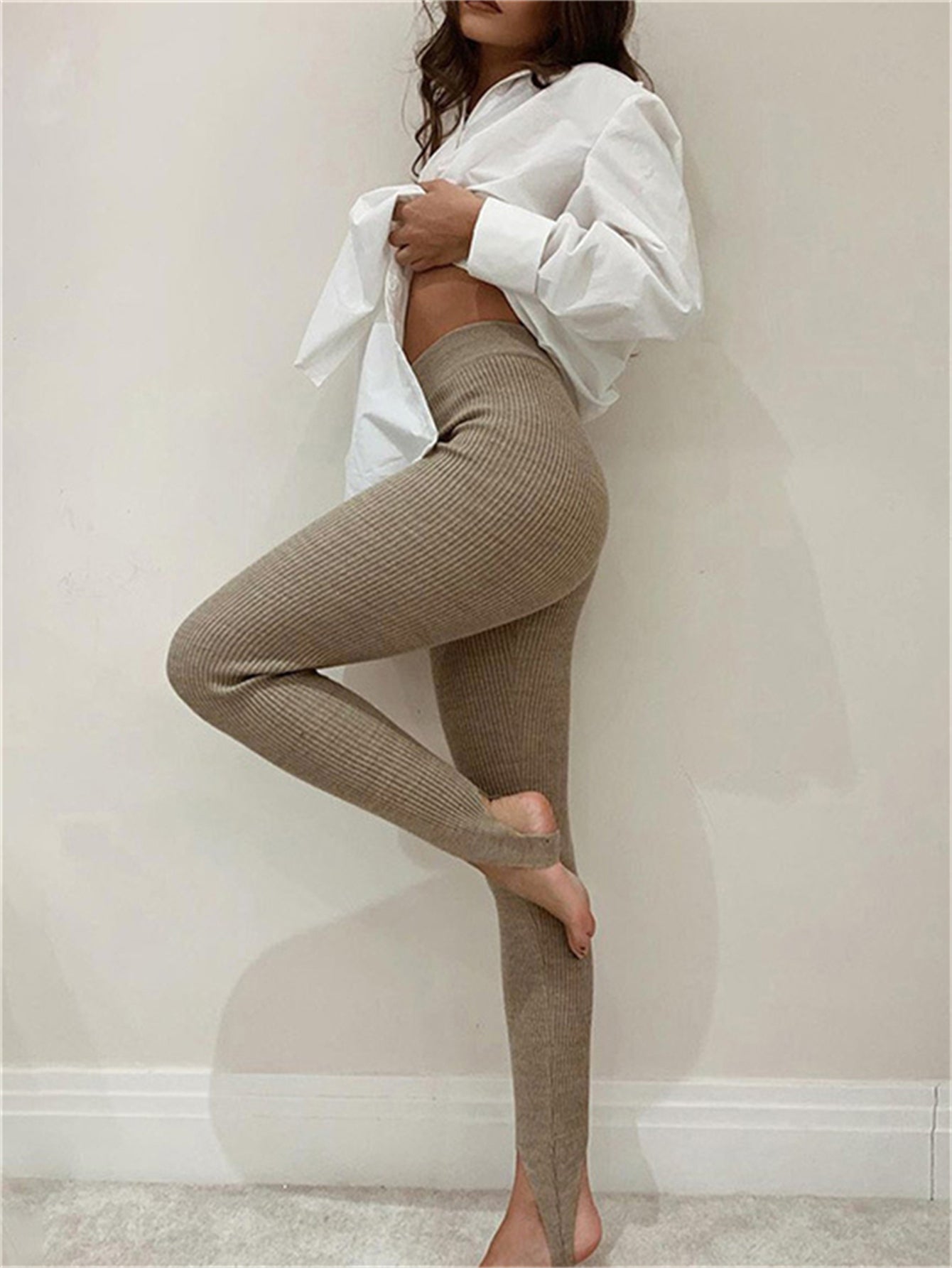 Ribbed Yoga Leggings Basic Casual Skinny Spring Fall Leggings