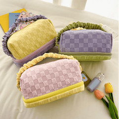 Cream Toast Plaid Pattern Large Storage Bag Cosmetic Organizer